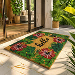 Coir Doormat for Home Entrance (Hello Floral Print Design ,71x45 cm)
