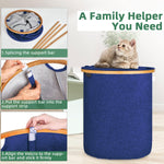 Large Round Fabric Storage Basket with Bamboo Handles (45L x 45W x 50H cm ,Blue )