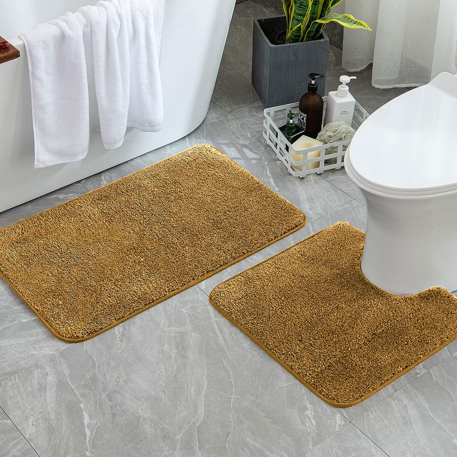 Newman Polyester Contour Bath Mat Set of 2 (Gold 45x75 cm & 40x45)