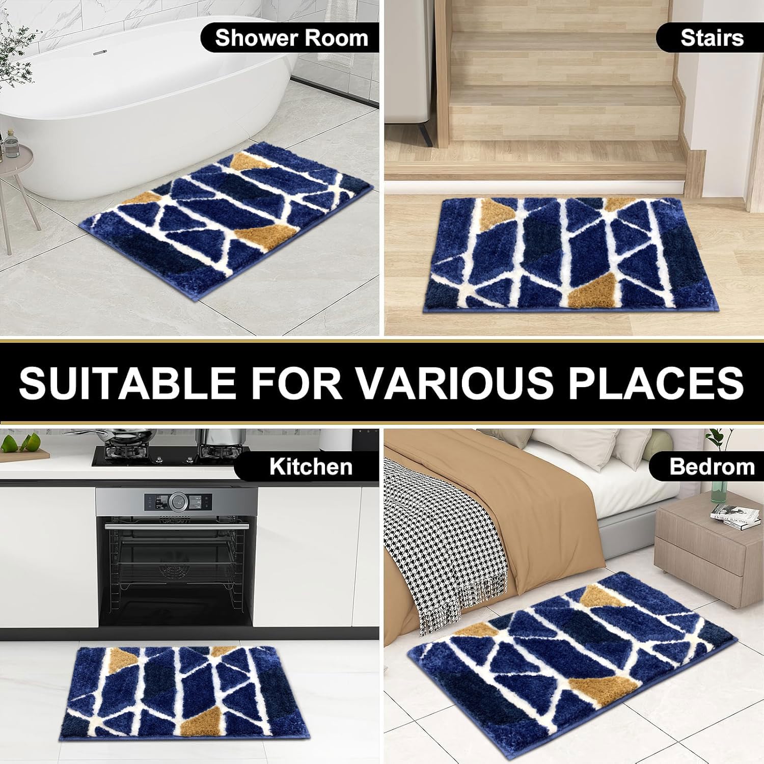 Macau Trangle Bath Mat (40x60 cm,Blue)