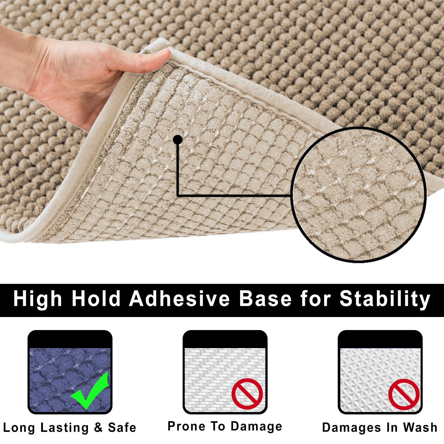 Chenille Super Absorbent Bath Mats  Pack of 2 (40x60cm 60x120cm Beige)