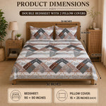 Double Bedsheet With 2 Pillow Covers Triangle Pattern 200 TC 100% Cotton Feel (Queen Size 90x90 Inch Grey Set Of 3 )
