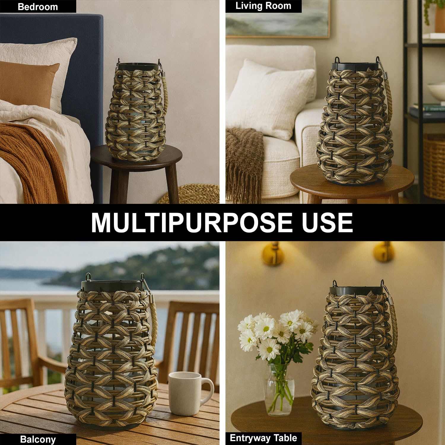 Bamboo Woven Lantern With Handle ( 32x20x20 cm ) Brown