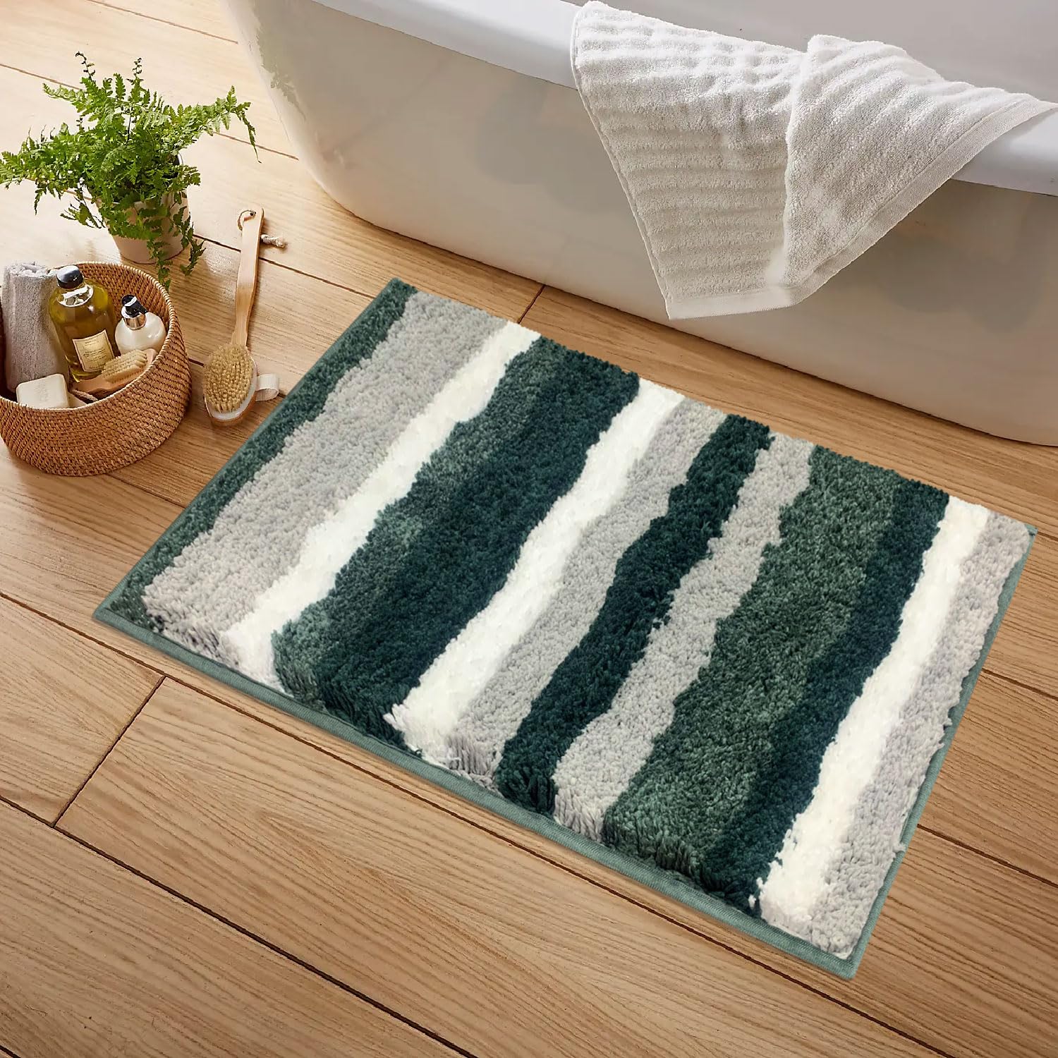 Striped Italia Bath Mat Super Sof(Green, 40x60 cm)