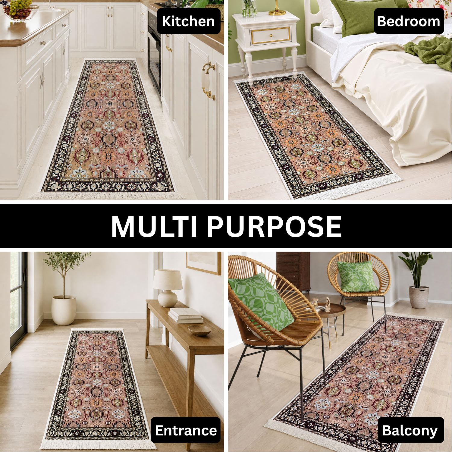 Polyester Floor Runner Persian Regal Pattern Multi Color 150x56cm