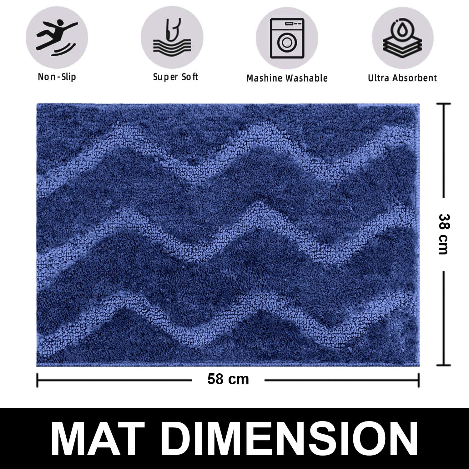 Scotland Waves Bathmat Pack Of 2(38x58 cm , Navy)