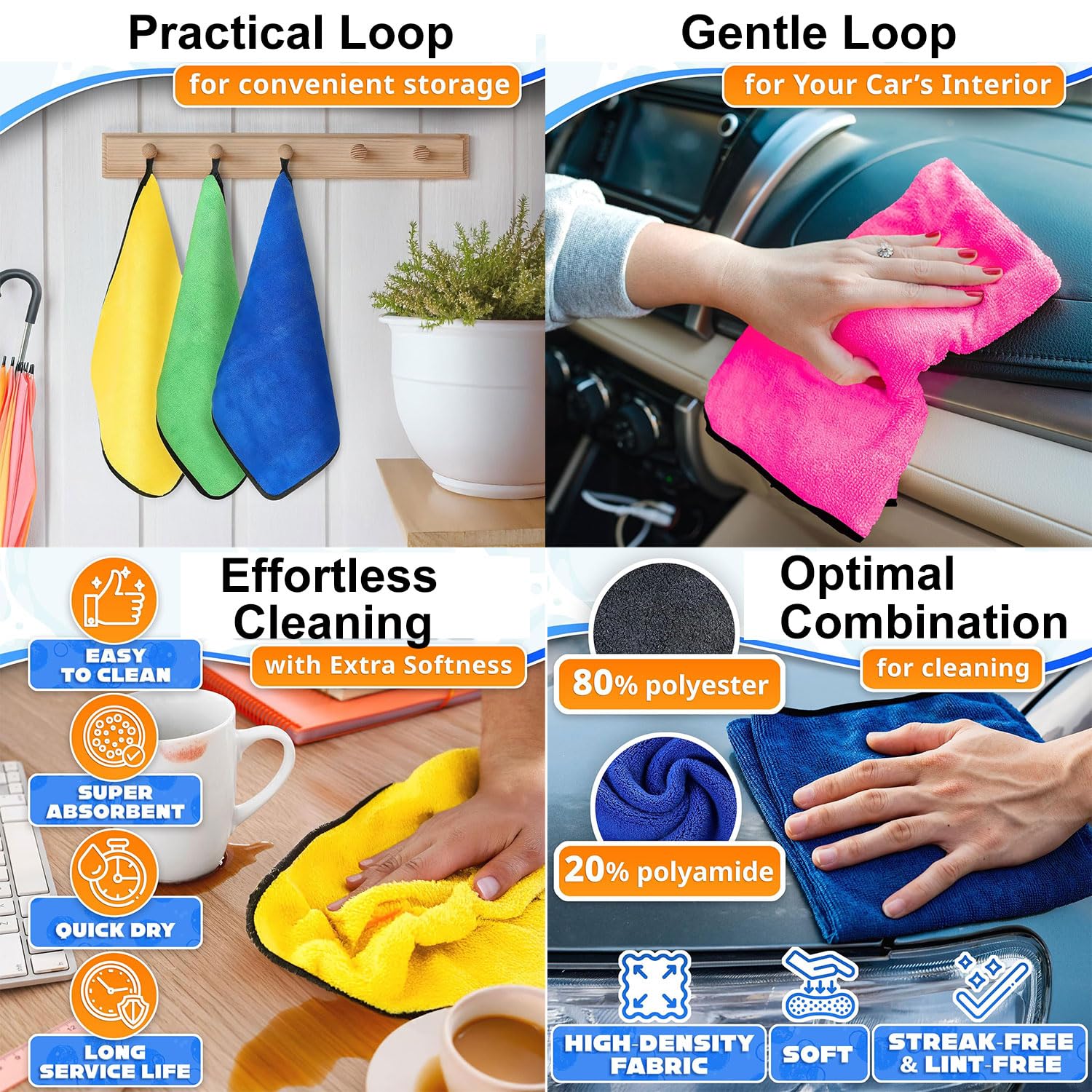 Cleaning Cloth Microfiber 600 GSM Multi-Color (40x40cm) Set of 4