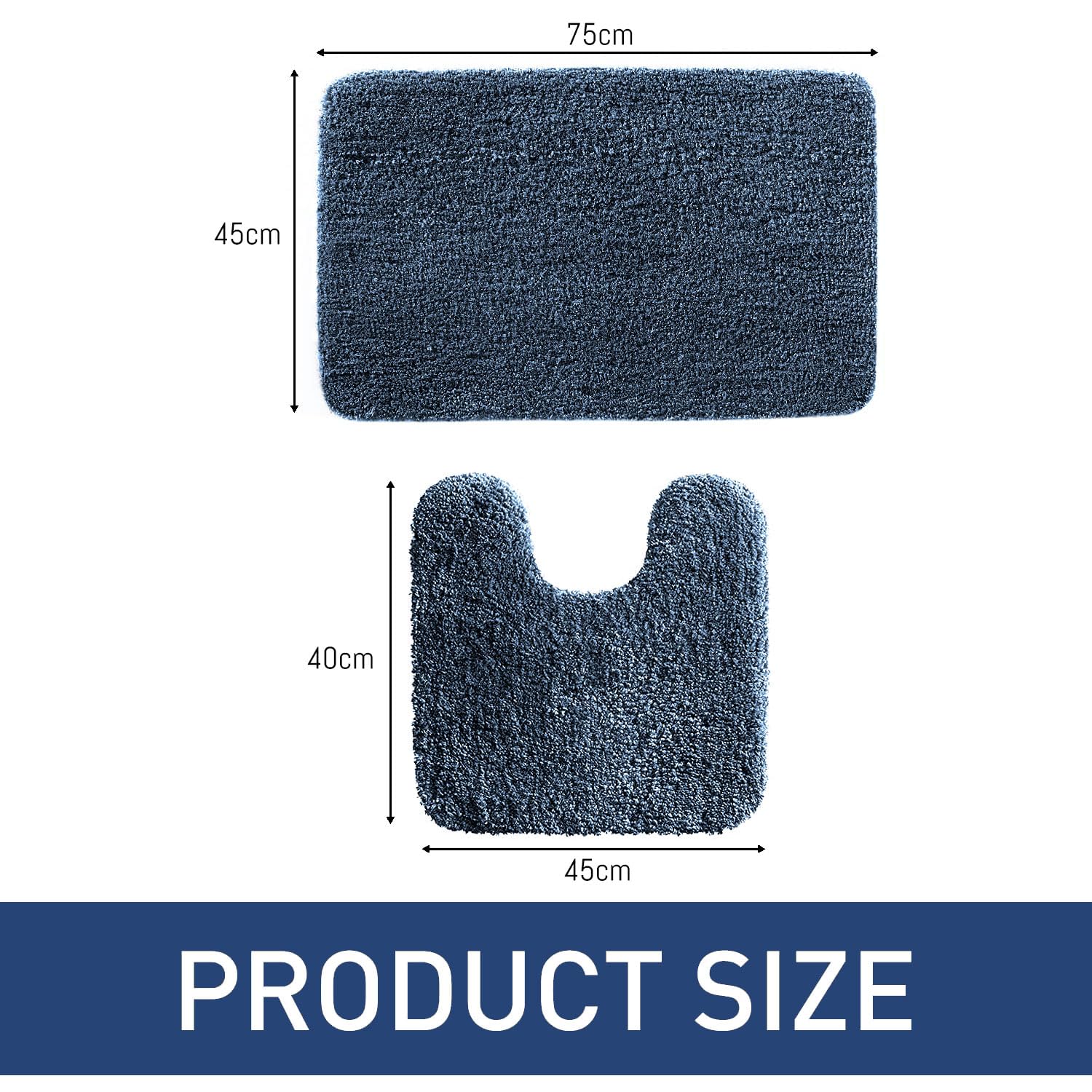 Newman Polyester Contour Bath Mat Set of 2 (Navy Blue 45x75 cm & 40x45)