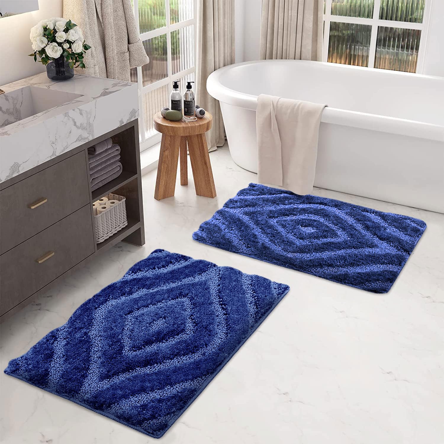 Scotland Diamond Bathmat Mat Pack Of 2 (38x58 cm, Navy)