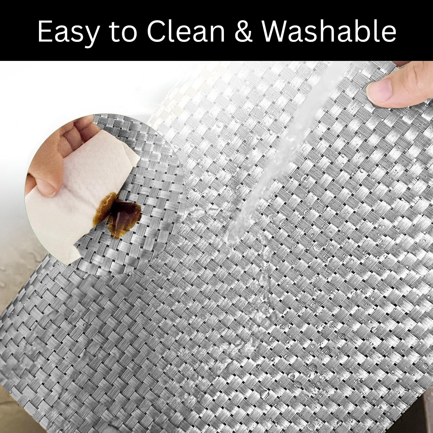 Luxe Home International PVC Vinyl Weave Design Placemat ST880064 – Heat Resistant, Wipe Clean, Anti-Skid Table Mats for Dining Table, Kitchen & Home Decor (30x45 CM Silver Set of 6)
