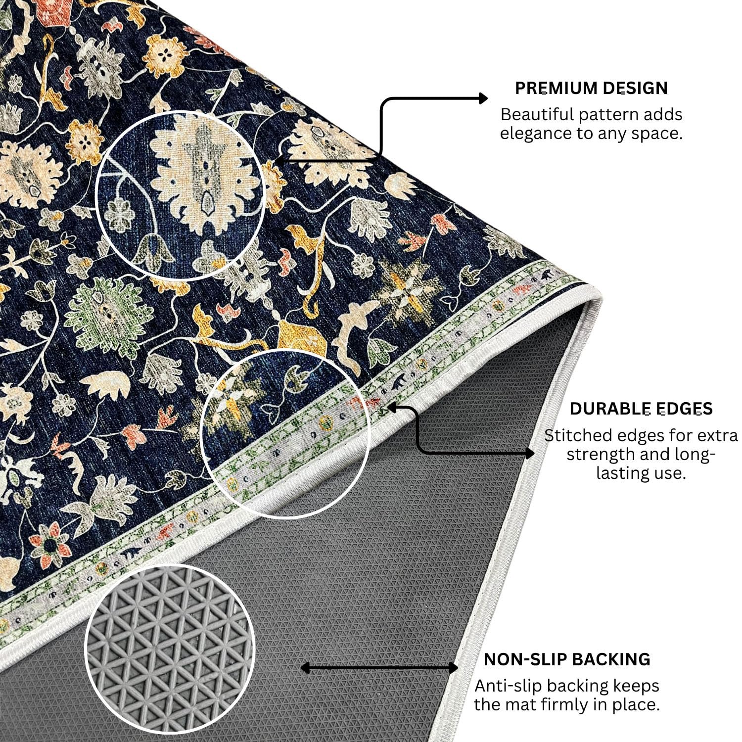 Polyester Floor Runner Midnight Garden Pattern Multi Color 150x56cm
