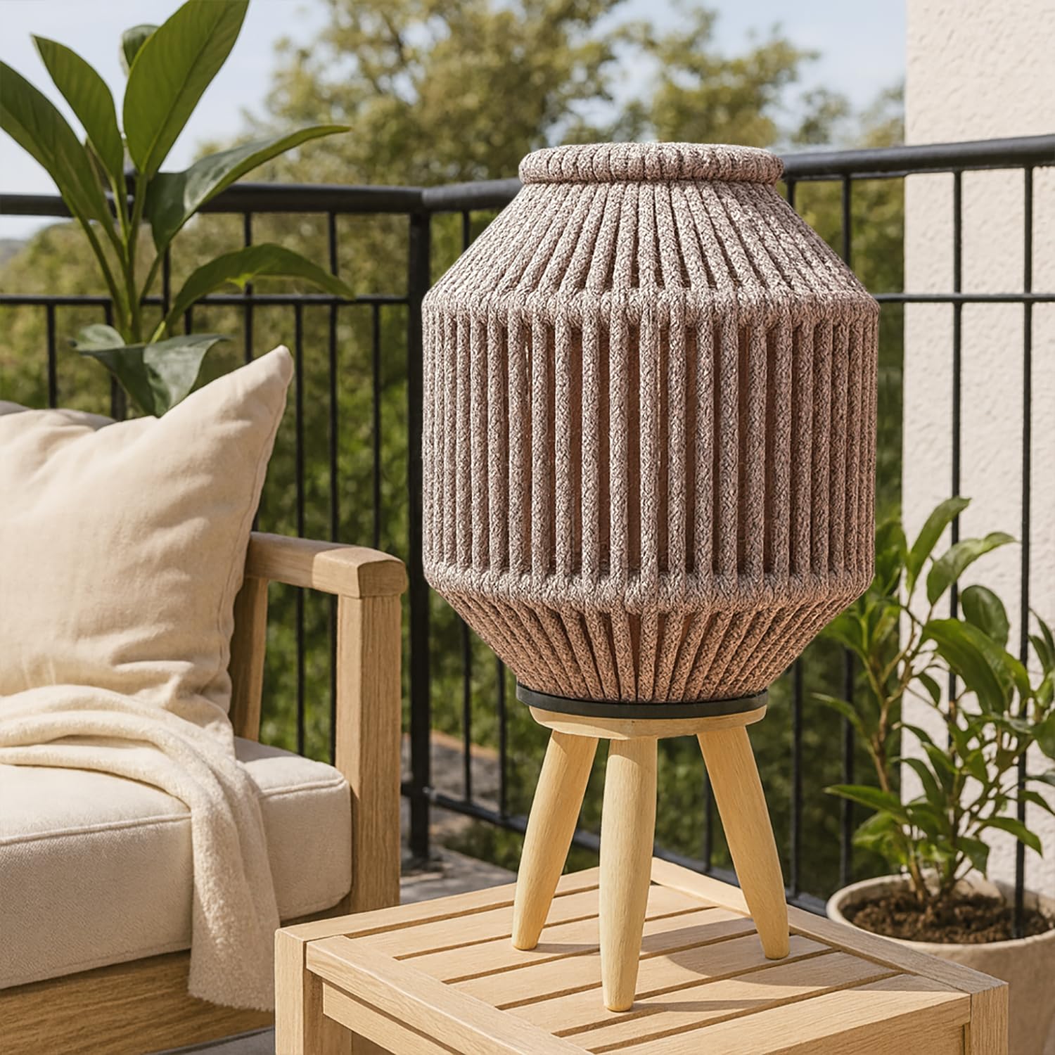 Bamboo Woven Lantern With Stand ( 40x20x20 cm ) Taupe