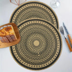 LUXE HOME INTERNATIONAL PVC Vinyl Metallic Table Round Placemats for Dining Table Mandala Black, Heat Resistant & Waterproof | Easy to Clean Decorative Dining Mats - (Set of 2) STSWY0077