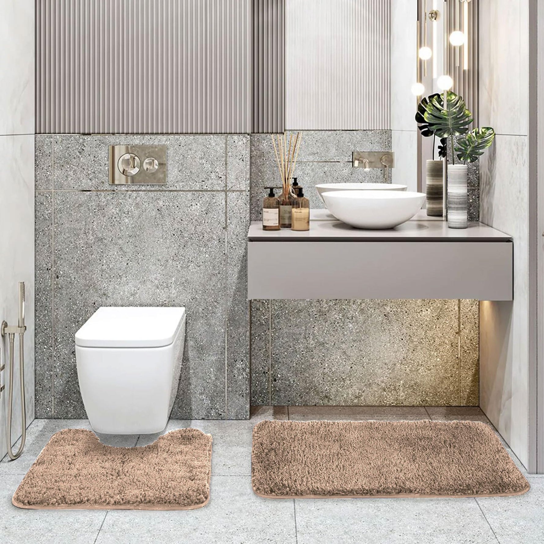 Polyester Contour Bath Mat Set (Rust , 45x 75 cm & 40x45)