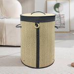 Round Bamboo Laundry Basket with Lid (Beige, 35x35x50 cm)