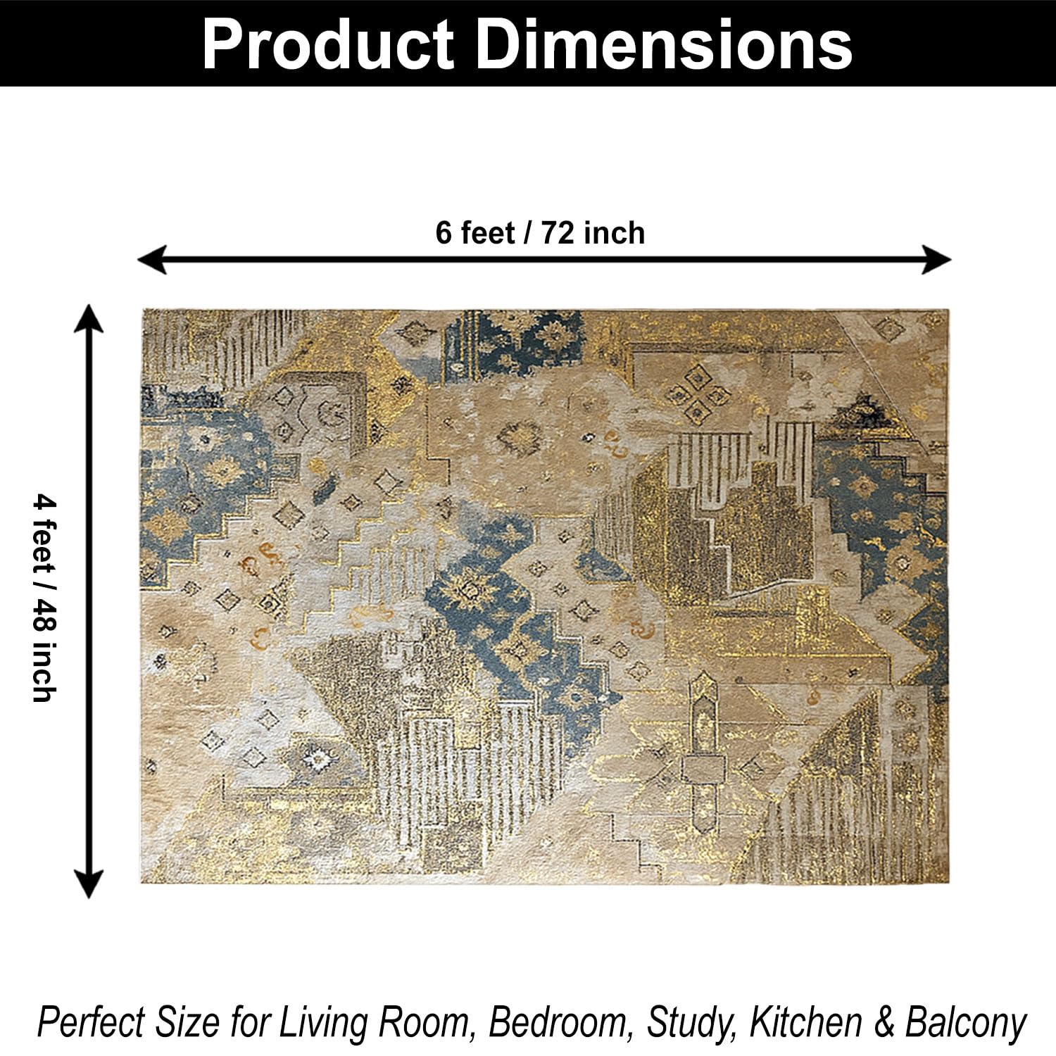 Polyester Abstract Carpet Anti Skid  (4x6 Feet, Multicolor)