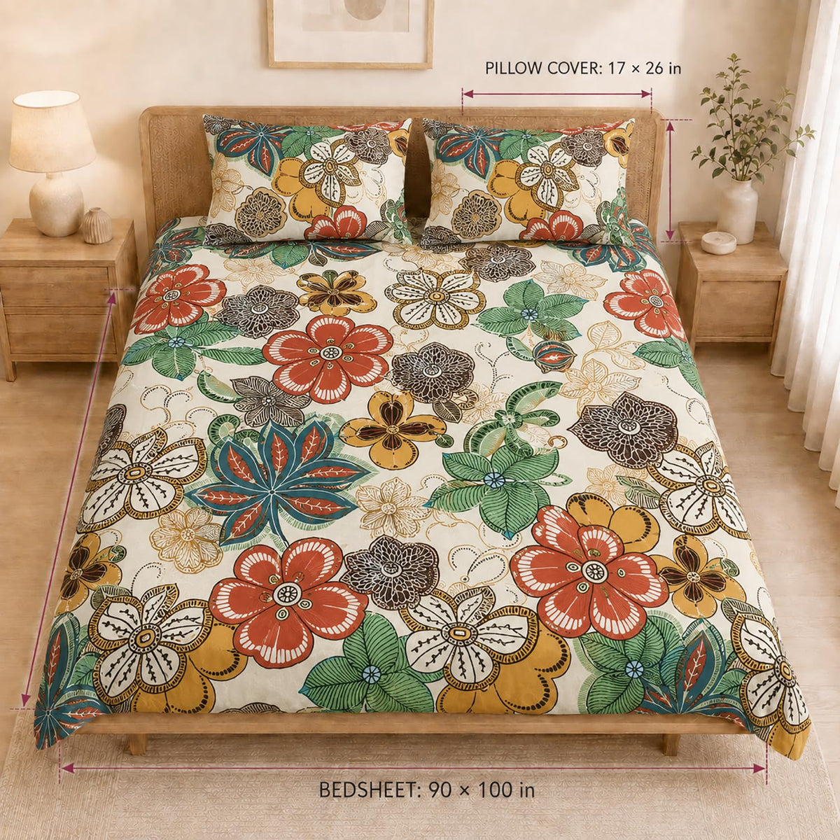 Double Bedsheet with 2 Pillow Covers 220 TC 100% Cotton Feel ( Sage Green , 90x100inch )