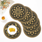 LUXE HOME INTERNATIONAL PVC Vinyl Metallic Table Round Placemats for Dining Table Rangoli Black, Heat Resistant & Waterproof | Easy to Clean Decorative Dining Mats - (Set of 6) STSWY0078