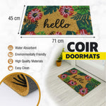 Coir Doormat for Home Entrance (Hello Floral Print Design ,71x45 cm)