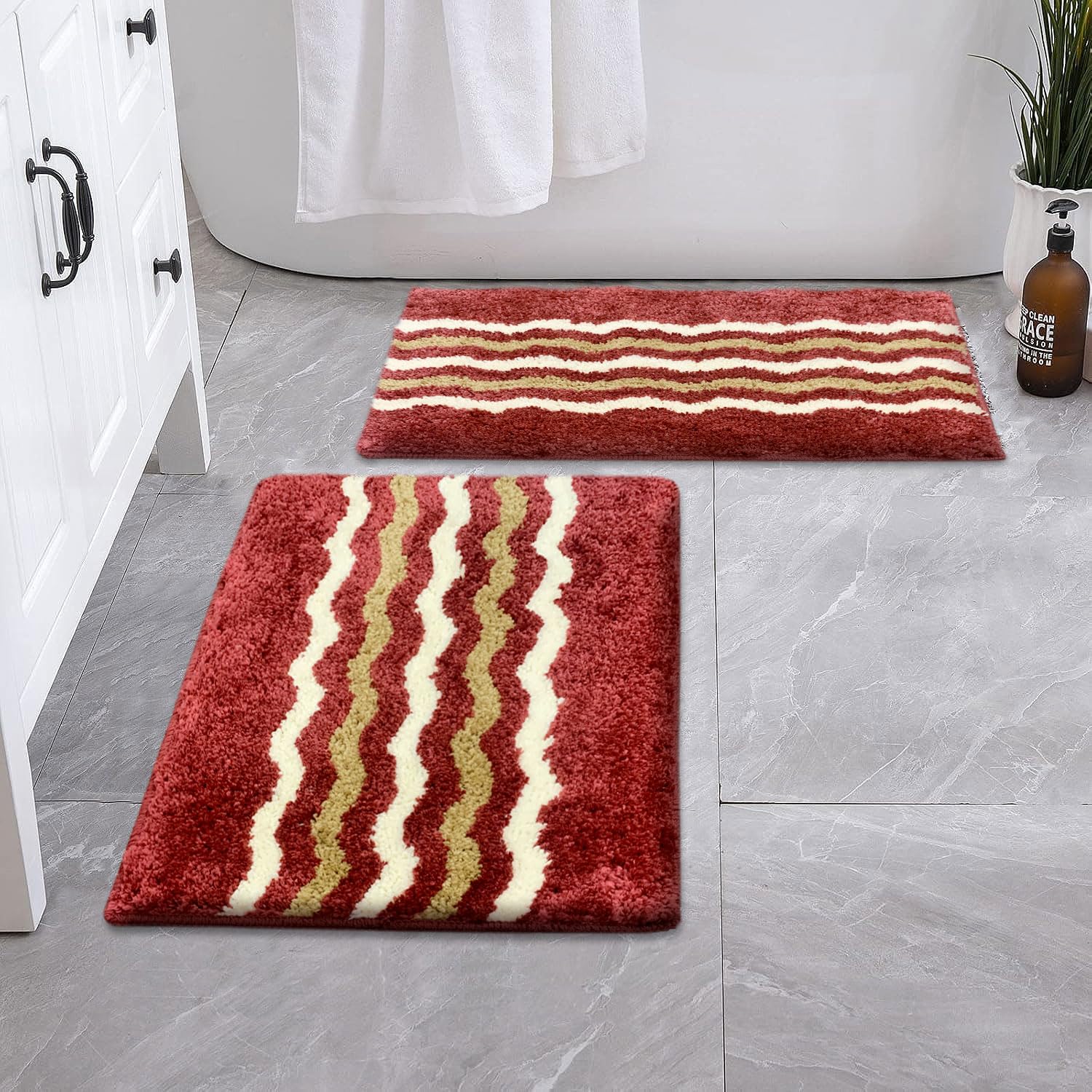 Belgium Bath Mat Super Soft Microfiber 2200 GSM Pack of 2 (38x58 cm ,Cherry)