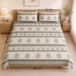 Double Bedsheet with 2 Pillow Covers Premium 240 TC 100% Cotton Feel ( King Size Ivory Blue 108x108 inch )