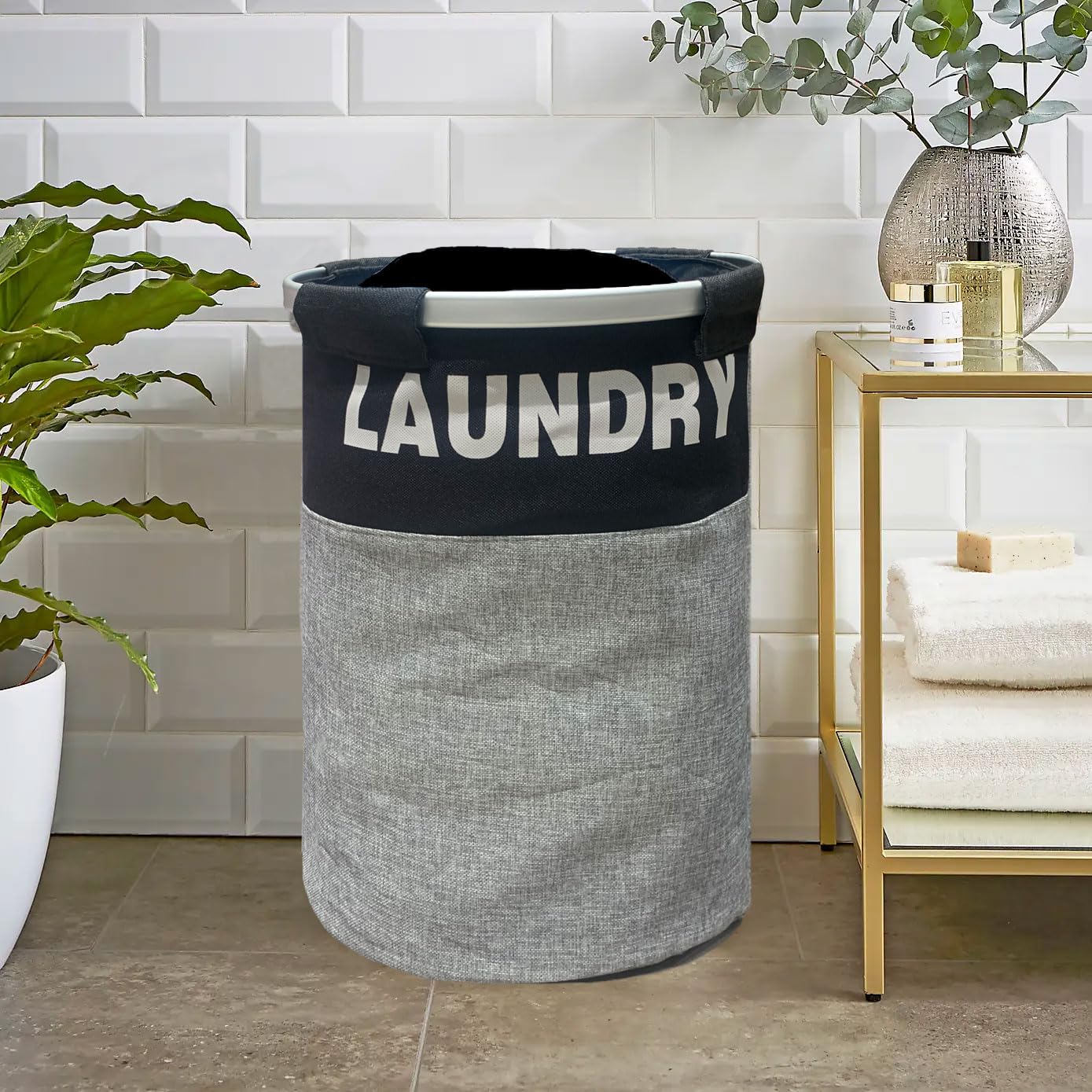 Collapsible Laundry Basket  Large Capacity 60 Liters(40L x 40W x 55H cm ,Gray)