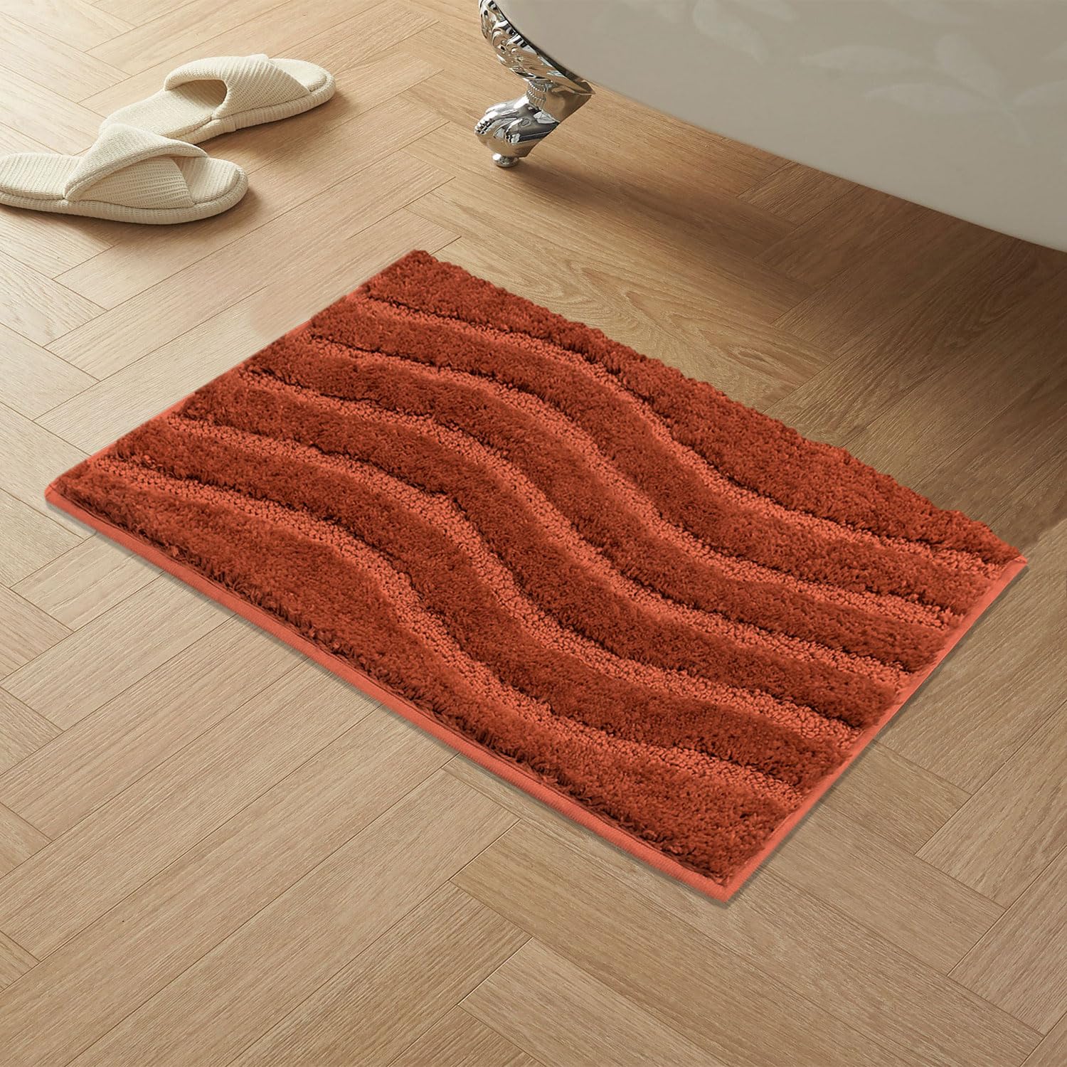Bath Mat Classic Waves Microfiber 2200 GSM (40x60 cm, Rust)