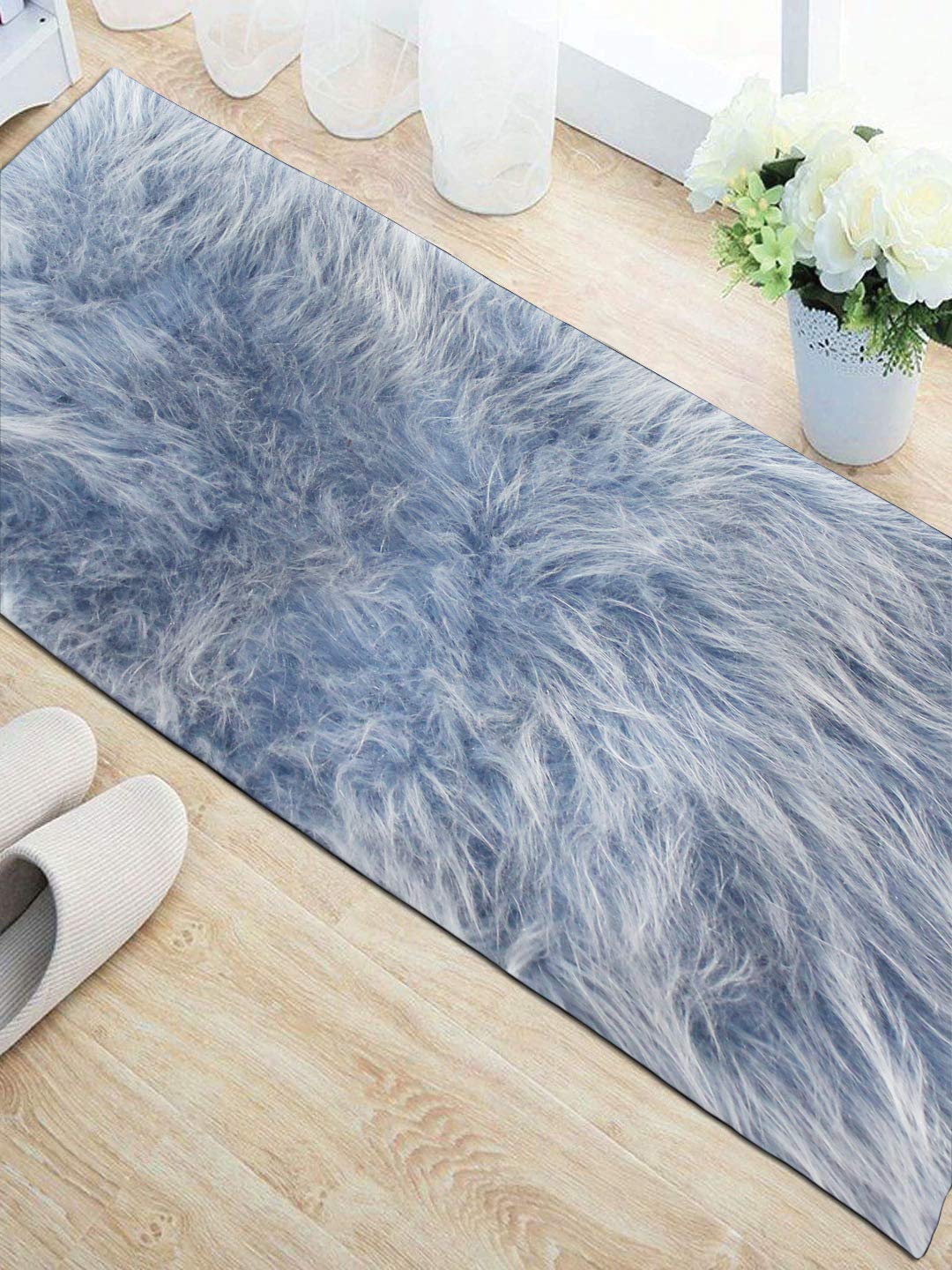 Faux Furr Runner for Bathroom (Blue, 2x5 Ft)