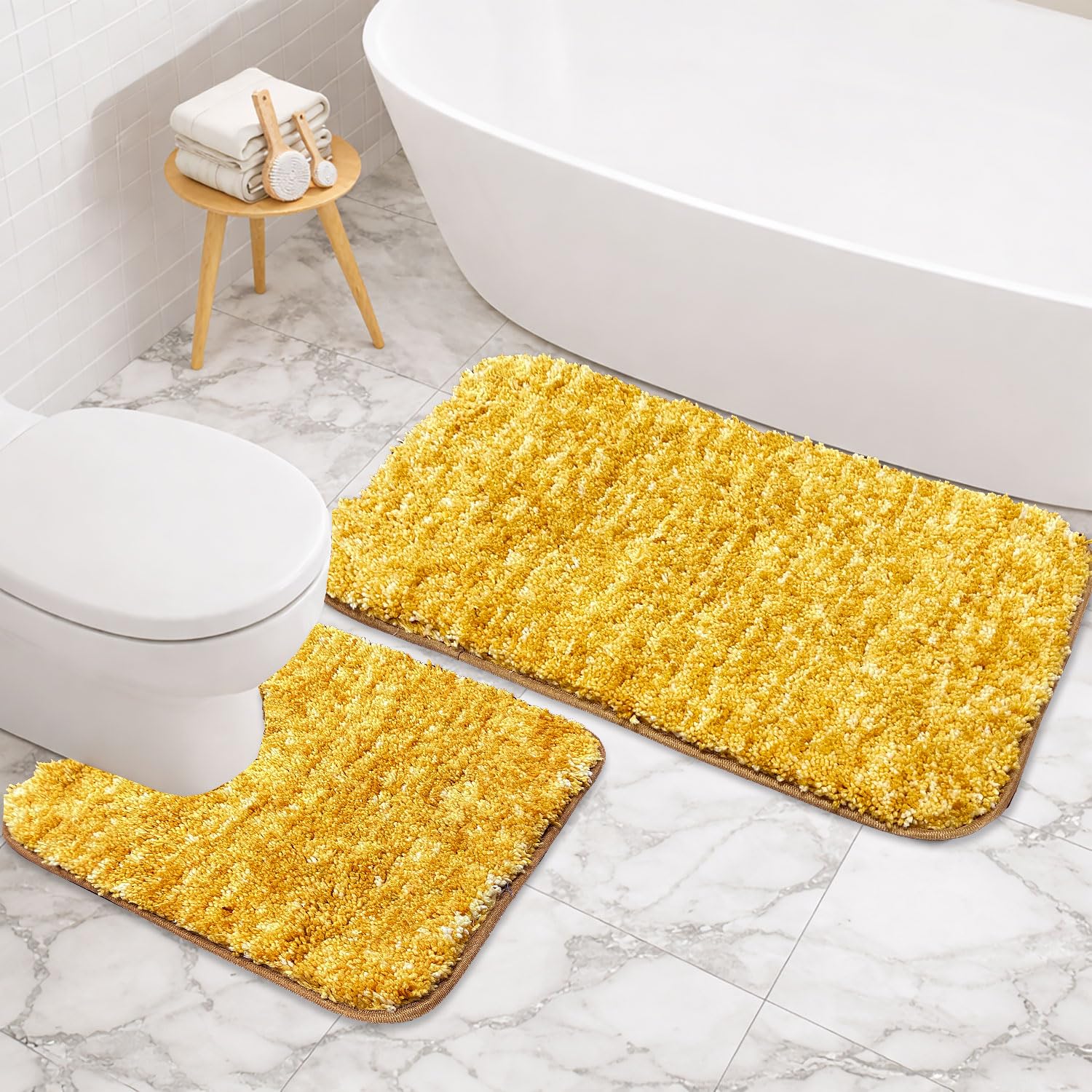 Hawai Contour Bath Mat  Set of 2 (Gold, 40x60 cm & 40x45)