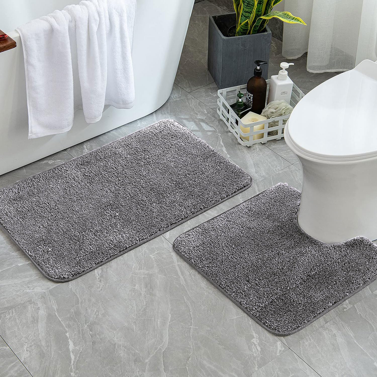 Newman Polyester Contour Bath Mat Set of 2 (Silver 45x75 cm & 40x45)