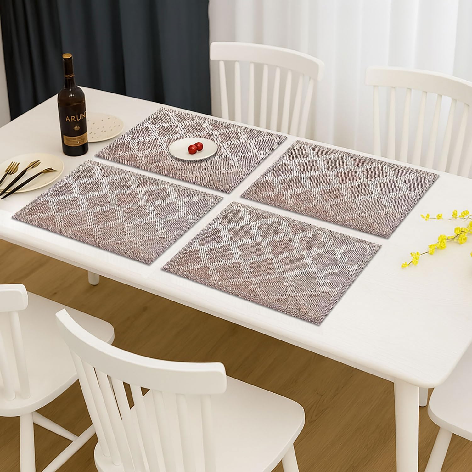 Curves Design Placemat for Dining Table Set of 4(30x45 CM Brown)