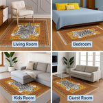 Polyester White Tiger Design Carpets with Tassel Latex Backing (3x5ft, Multi)
