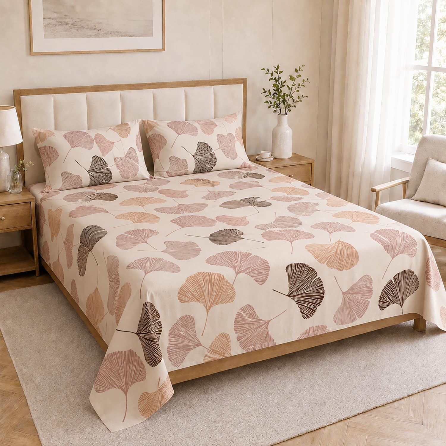 Double Bedsheet with 2 Pillow Covers 220 TC 100% Cotton Feel (  Pink , 90x100inch )