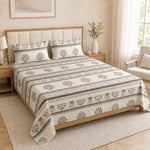 King Size Double Bedsheet with 2 Pillow Covers Premium Floral Stripe Printed 108x108 inch