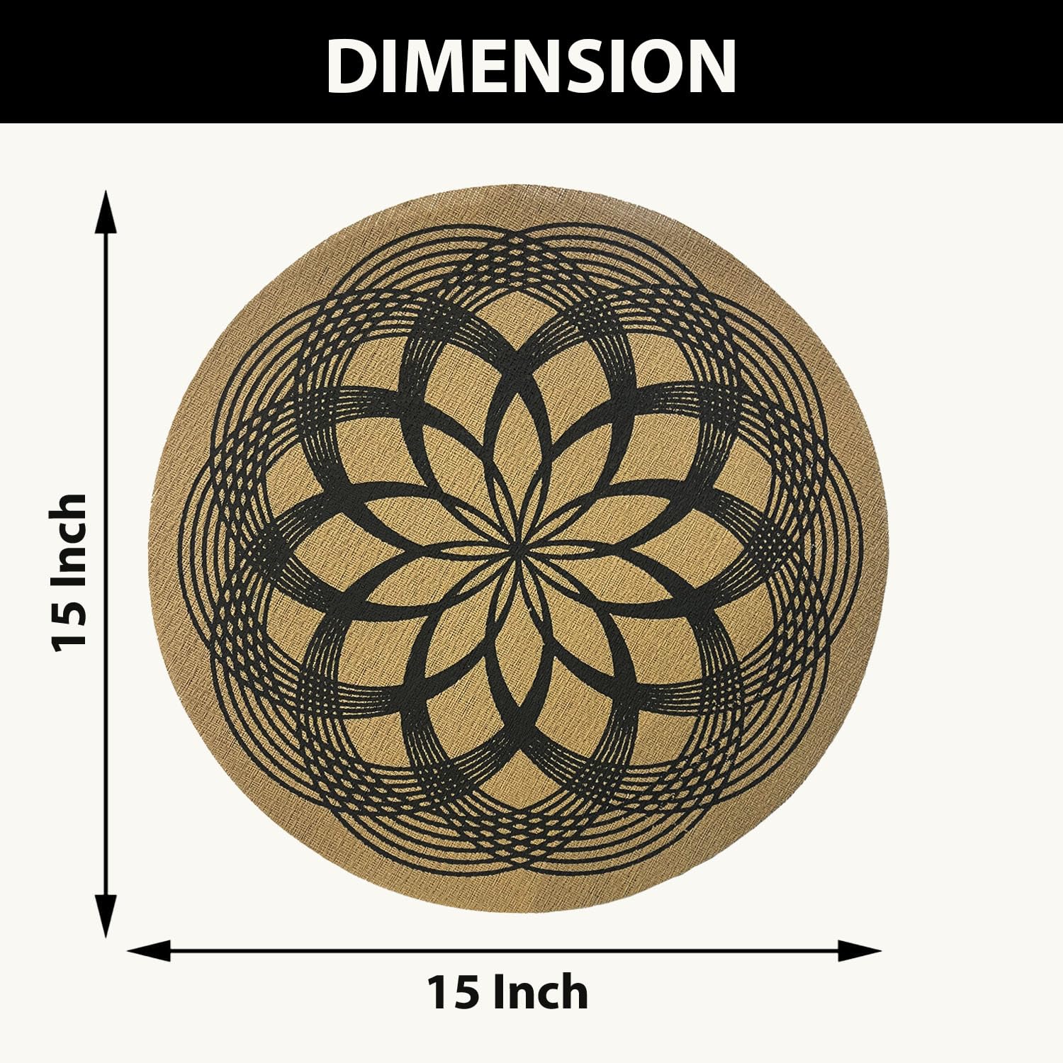 LUXE HOME INTERNATIONAL PVC Vinyl Metallic Table Round Placemats for Dining Table Rangoli Black, Heat Resistant & Waterproof | Easy to Clean Decorative Dining Mats - (Set of 2) STSWY0078