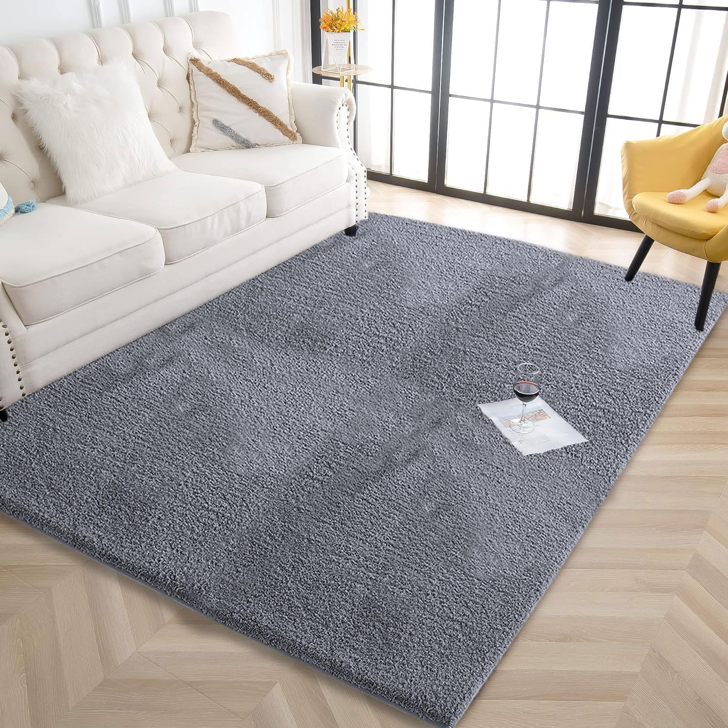 Sensuous Carpet for Bedroom (Grey, 3x5 Feet)