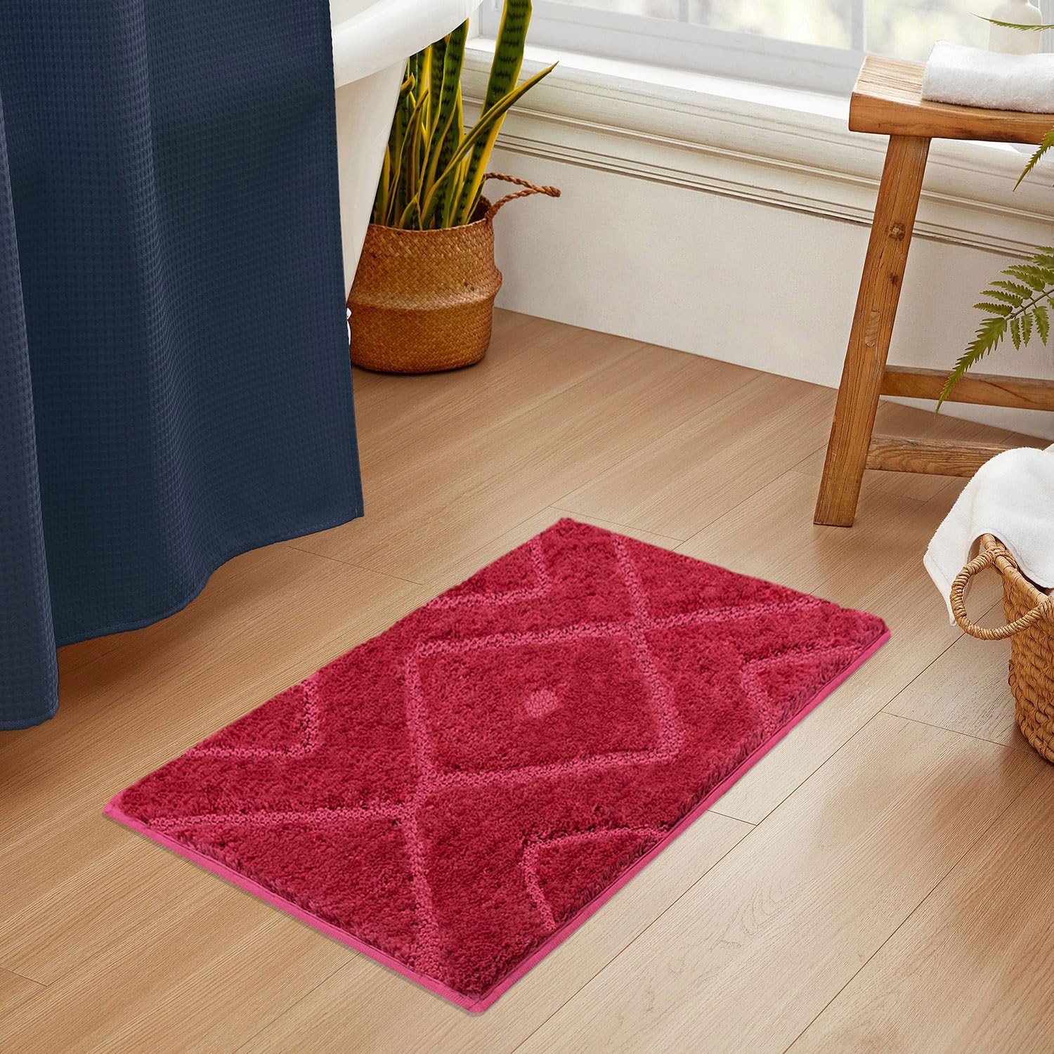 Bath Mat Classic Diamond Microfiber 2200 GSM (40x60 cm, Maroon )