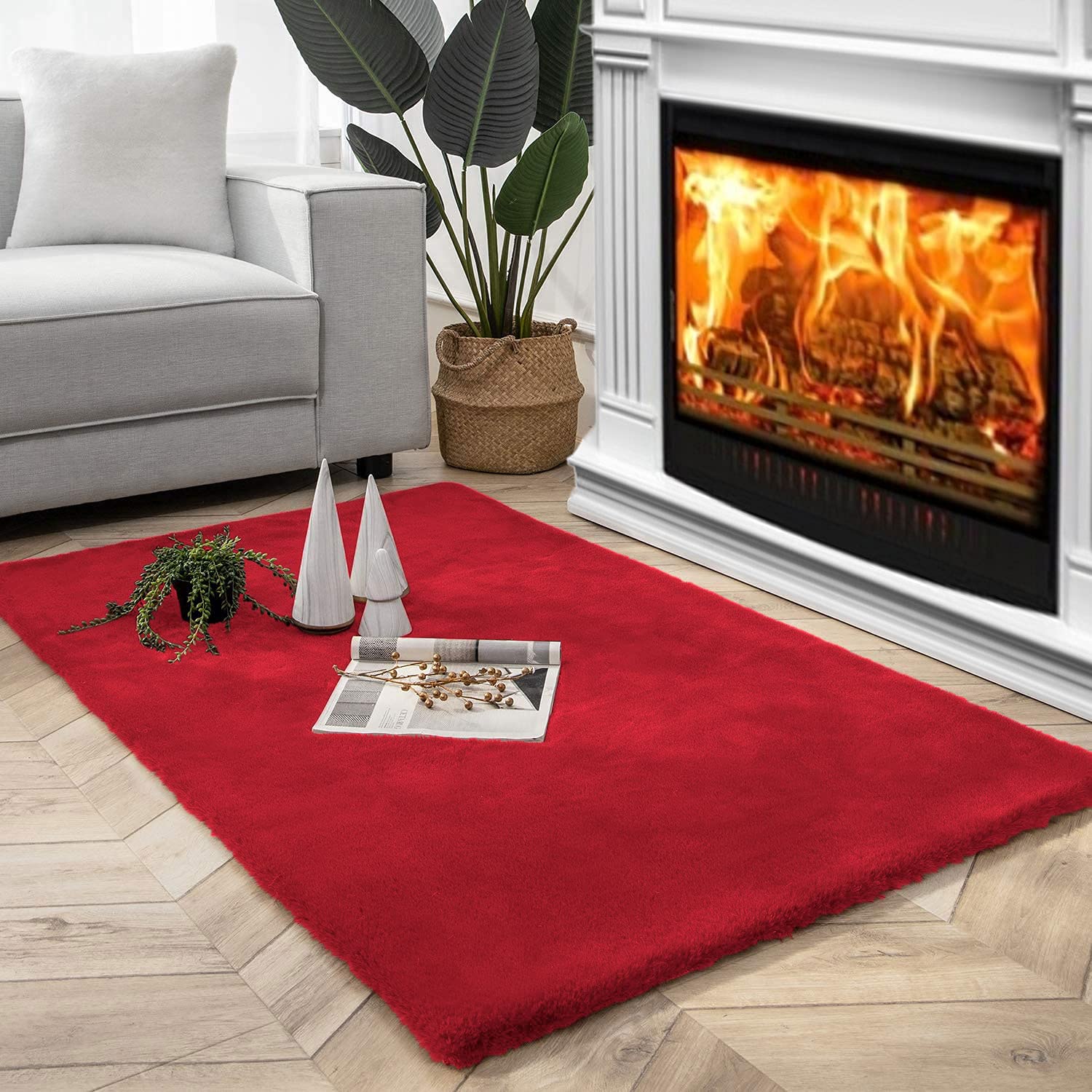 Rabbit Fur Soild Carpet (Maroon, 3x5 Feet)