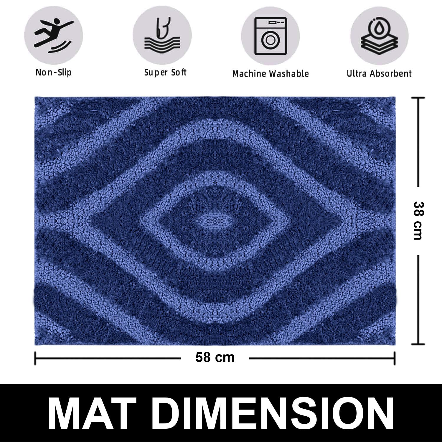 Scotland Diamond Bathmat Mat Pack Of 2 (38x58 cm, Navy)