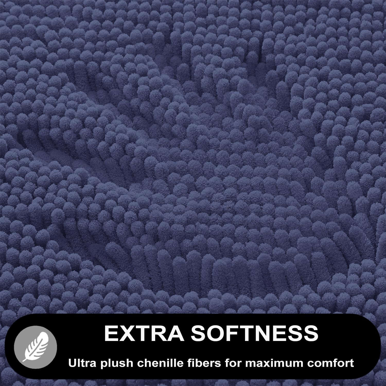 Chenille Contour Bath Mat for Bathroom (Navy , 47x47cm)