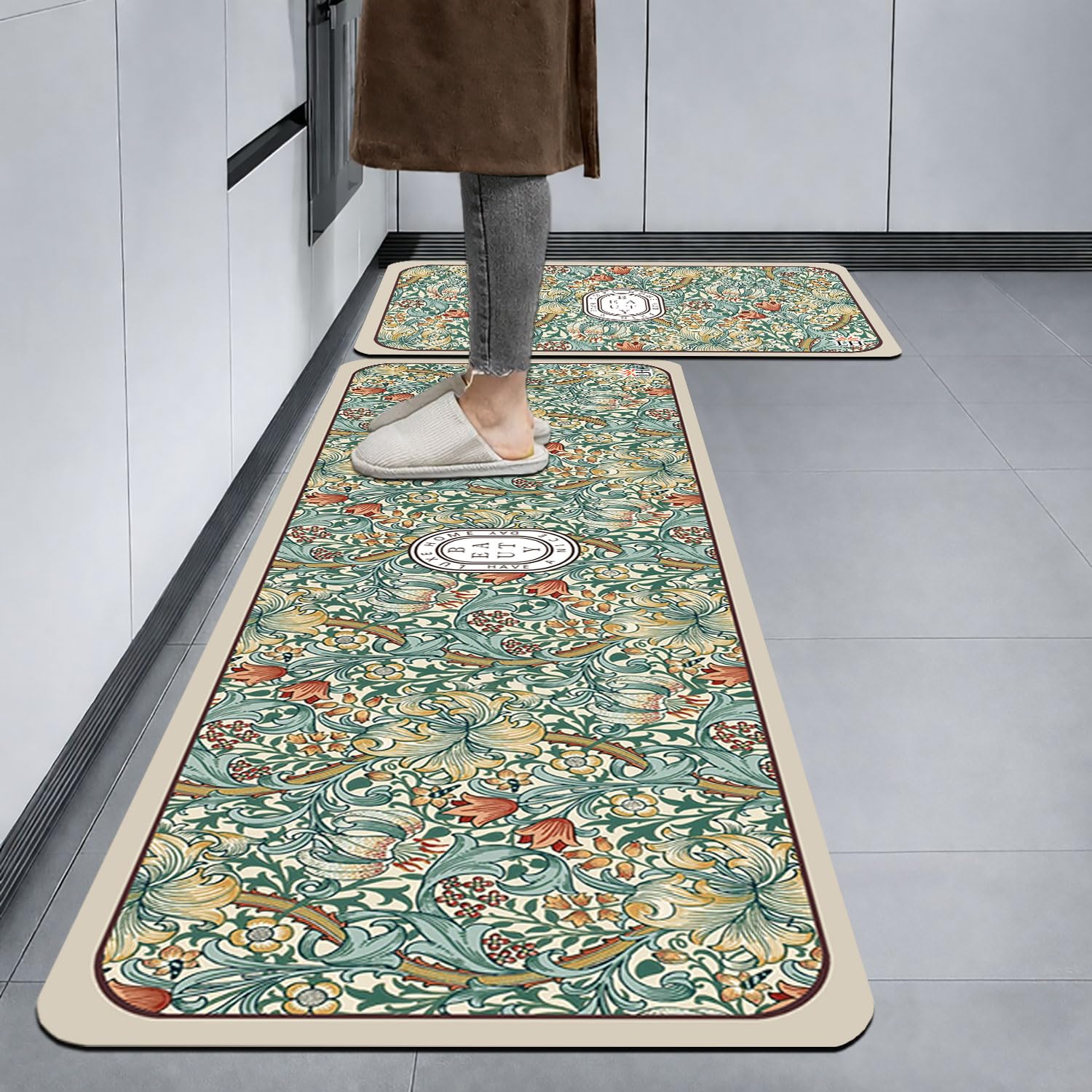 Kitchen Mat Combo  (116x36 & 58x36 cm,White)