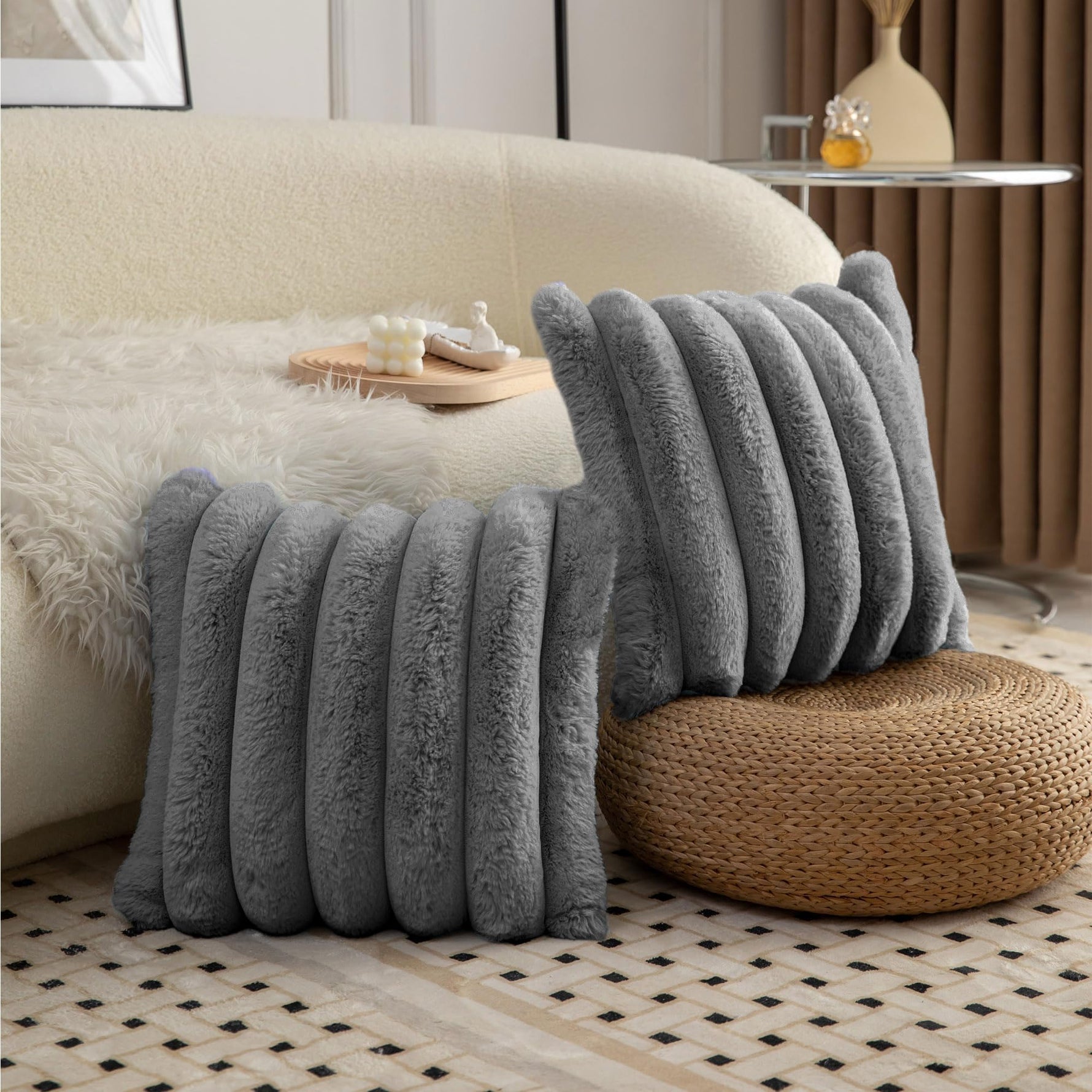 Luxurious Cushion Covers Pack of 2, (16x16 Inch - Grey)