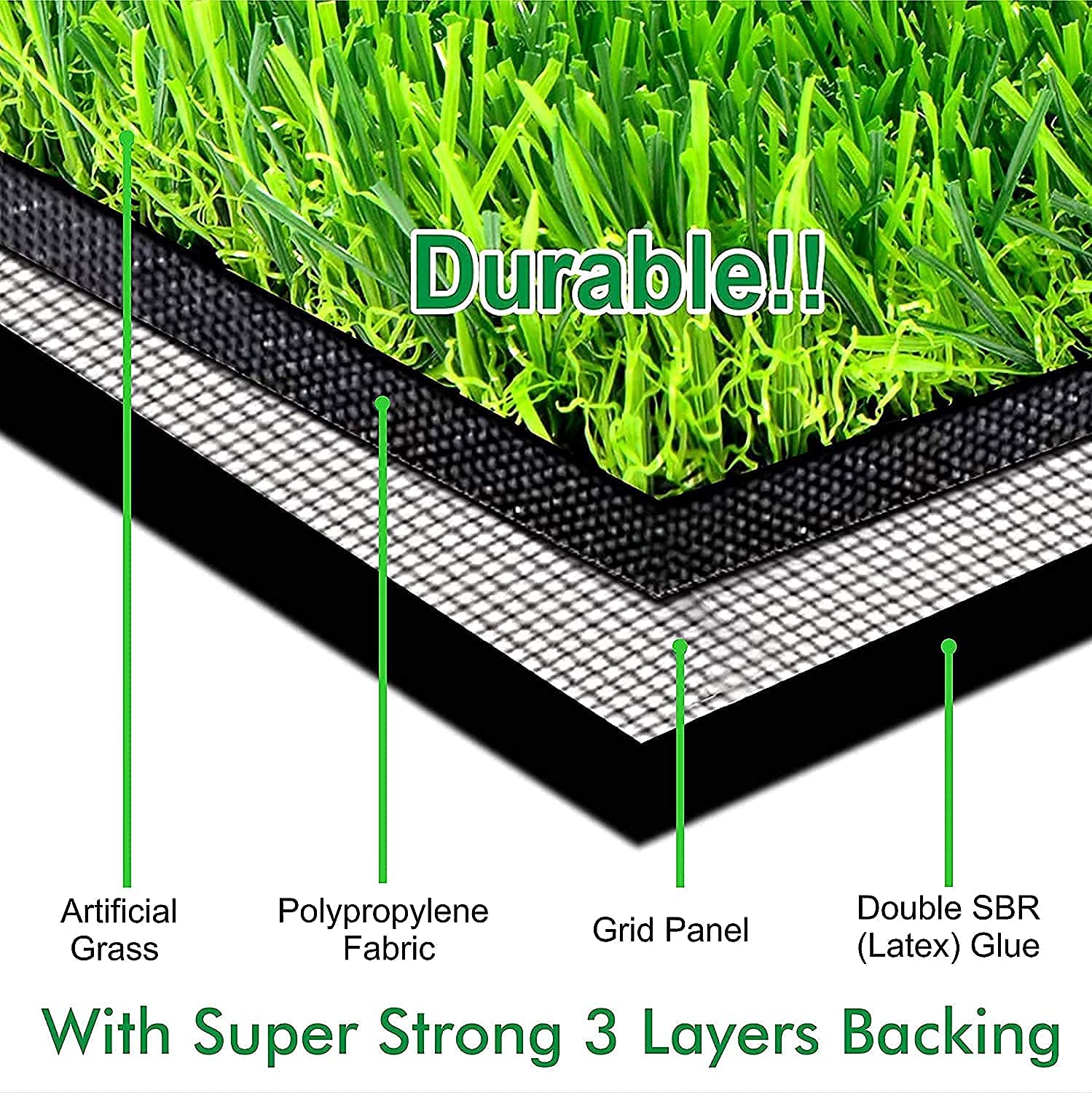 Artificial Grass Mat 35 MM (Green, 3 x 8 ft )