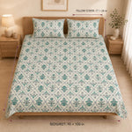 Double Bedsheet with 2 Pillow Covers 220 TC 100% Cotton Feel ( Green , 90x100 inch )