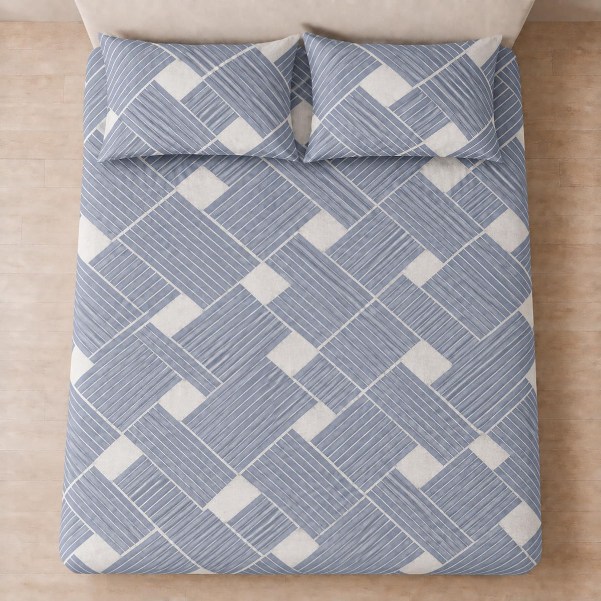 King Size Double Bedsheet with 2 Pillow Covers Premium Sky Grid Weave Printed 90x100inch