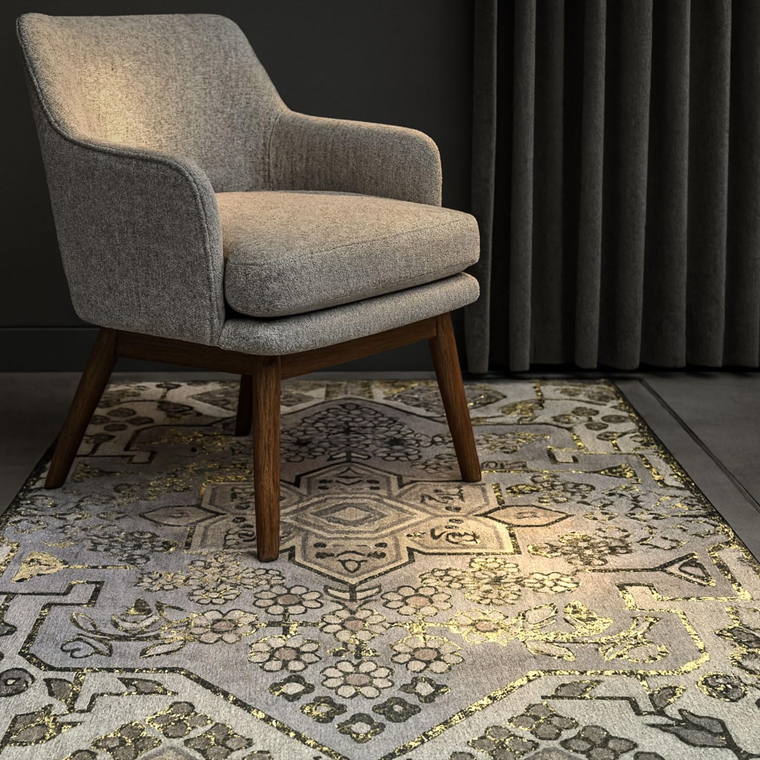 Polyester Stone Mosaic Carpet for Bedroom (3x5 Feet, Multicolor)