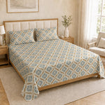 Double Bedsheet with 2 Pillow Covers Premium 240 TC 100% Cotton Feel King Size (108x108 inch King Size, Blue )