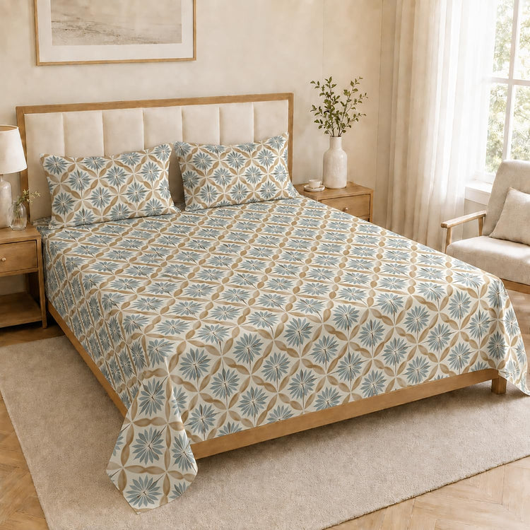 King Size Double Bedsheet with 2 Pillow Covers Premium Starburst Printed 108x108 inch