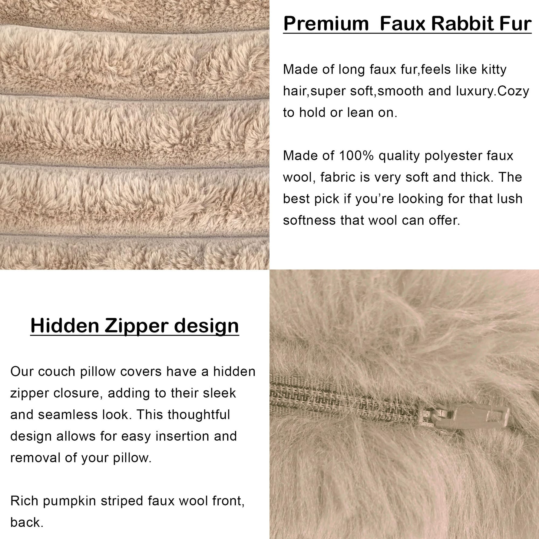 Luxurious Plush Cushion Cover (16 Inch x 16 Inch, Beige)