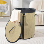 Round Bamboo Laundry Basket with Lid (Beige, 35x35x50 cm)